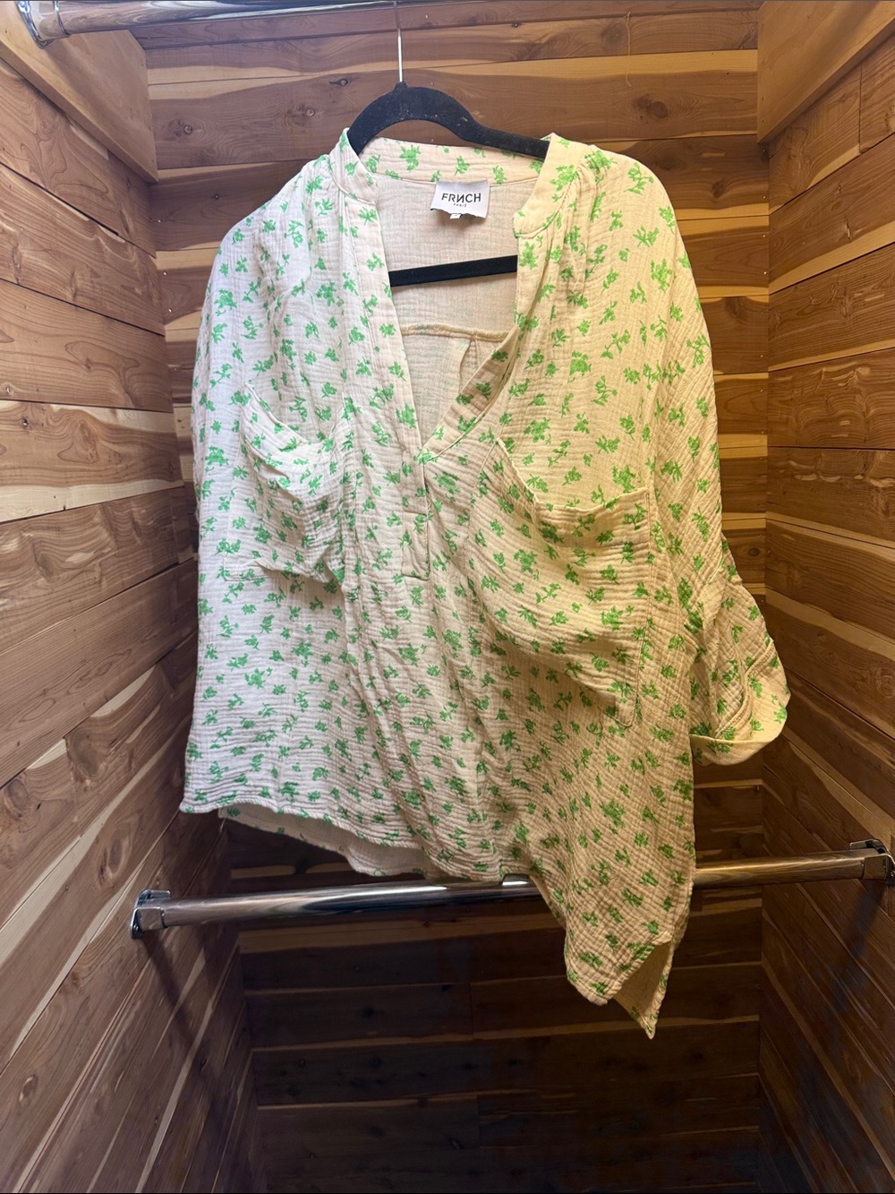 FRNCH Cream Gauze Tunic with Green Floral Print